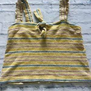 Madewell Texture & Thread Tank S | NWOT Yellow Stripe Tie Front Cotton